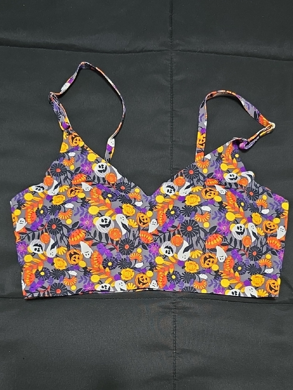 Halloween Pumpkin & Ghost Bralette - Purple, Orange, Yellow